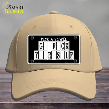 Pick A Vowel Novelty License Plate Hat Cotton / Khaki