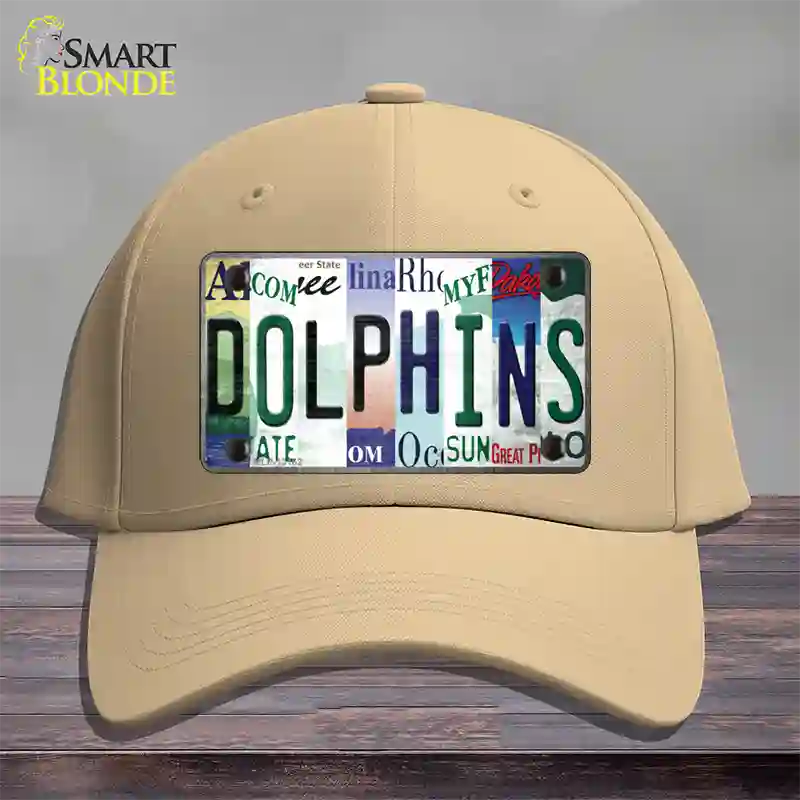 Dolphins Strip Art Novelty License Plate Hat Tag Cotton / Khaki