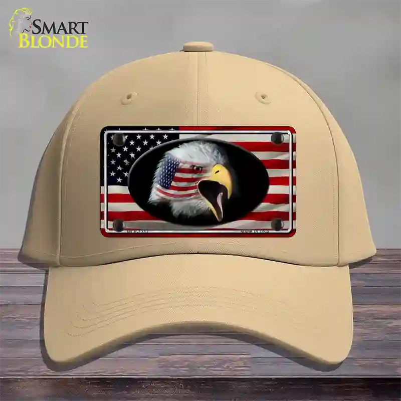 American Flag Eagle Novelty License Plate Hat Cotton / Khaki