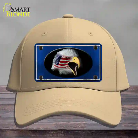 American Flag Eagle Blue Novelty License Plate Hat Cotton / Khaki