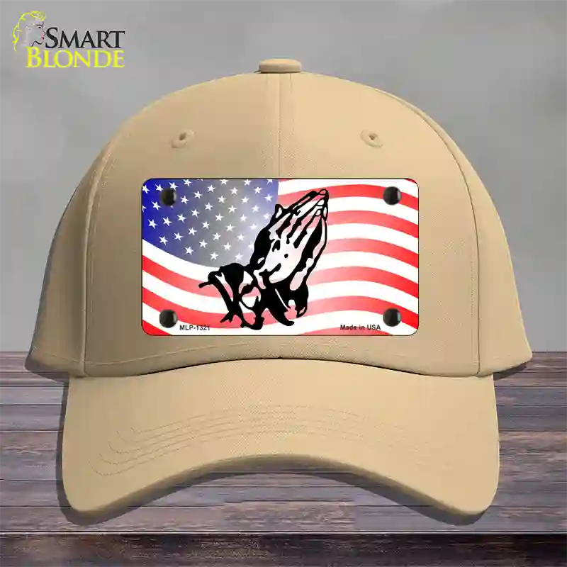 American Flag Praying Hands Novelty License Plate Hat Cotton / Khaki