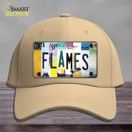 Flames Strip Art Novelty License Plate Hat Tag Cotton / Khaki