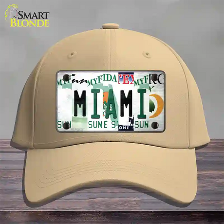 Miami Strip Art Novelty License Plate Hat Tag Cotton / Khaki