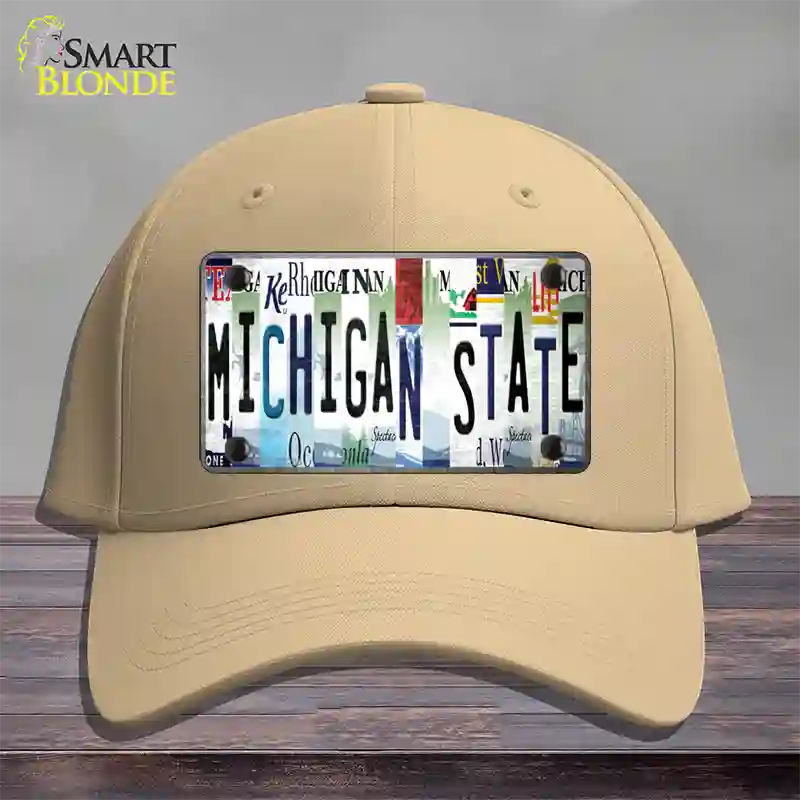 Michigan State Strip Art Novelty License Plate Hat Tag Cotton / Khaki