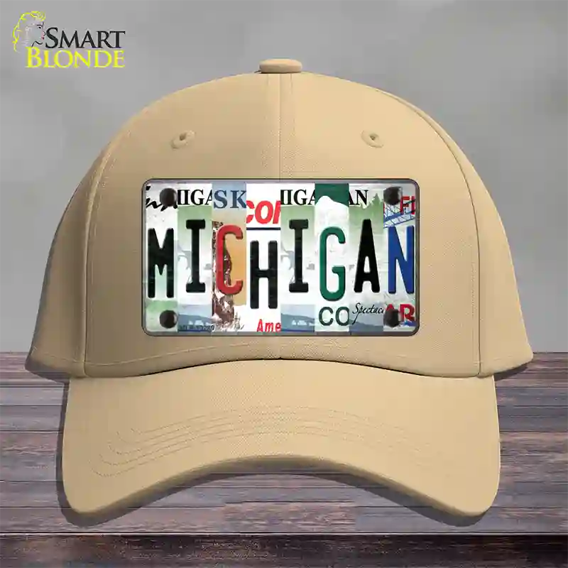 Michigan Strip Art Novelty License Plate Hat Tag Cotton / Khaki