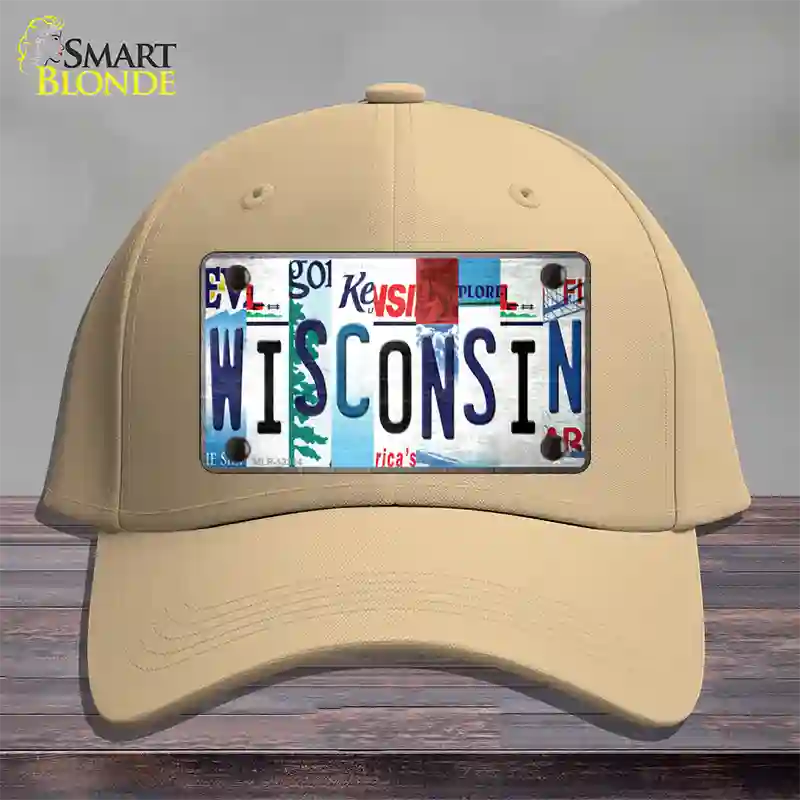 Wisconsin Strip Art Novelty License Plate Hat Tag Cotton / Khaki