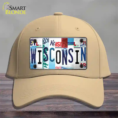 Wisconsin Strip Art Novelty License Plate Hat Tag Cotton / Khaki