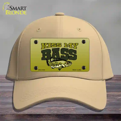 Kiss My Bass Novelty License Plate Hat Cotton / Khaki