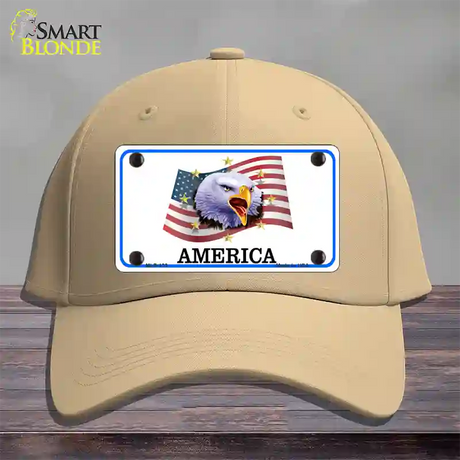 Waving Flag Bald Eagle Novelty License Plate Hat Cotton / Khaki