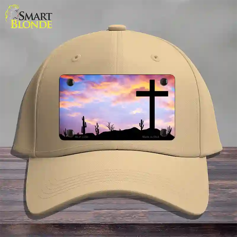 Cross Sunrise Photograph Novelty License Plate Hat Cotton / Khaki