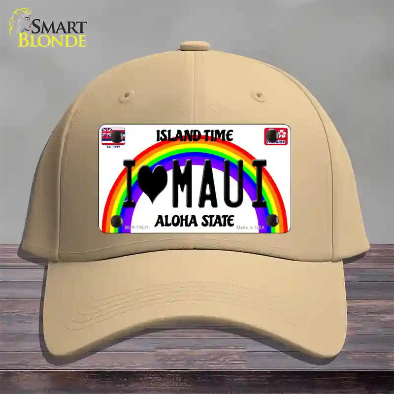 I Heart Maui Novelty License Plate Hat Tag Cotton / Khaki