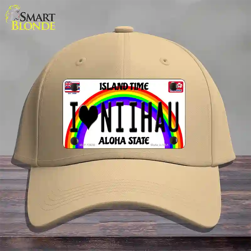 I Heart Niihau Novelty License Plate Hat Tag Cotton / Khaki