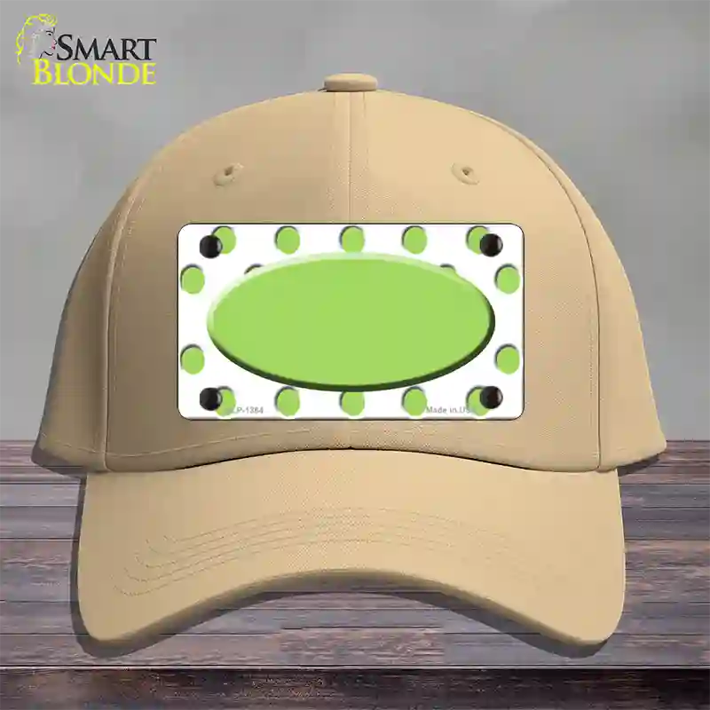 Lime Green White Polka Dot Center Oval Novelty License Plate Hat Cotton / Khaki