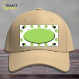 Lime Green White Polka Dot Center Oval Novelty License Plate Hat Cotton / Khaki