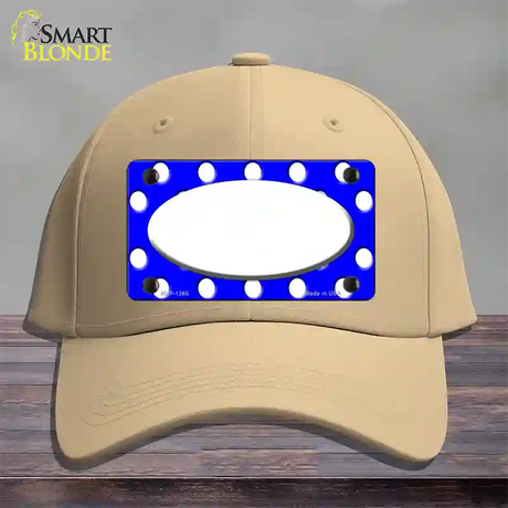 White Royal Blue Polka Dot Center Oval Novelty License Plate Hat Cotton / Khaki