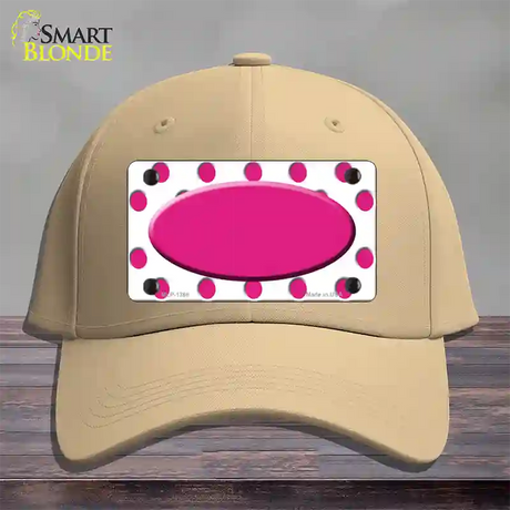 Hot Pink White Polka Dot Center Oval Novelty License Plate Hat Cotton / Khaki