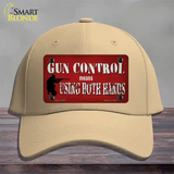 Gun Control Use Both Hands Novelty License Plate Hat Tag Cotton / Khaki