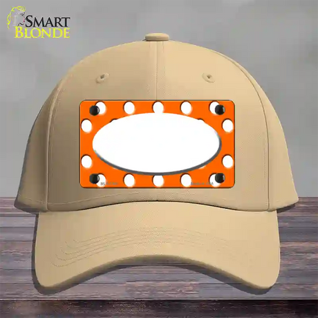 White Orange Polka Dots Center Oval Novelty License Plate Hat Cotton / Khaki