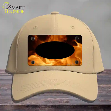 Real Flame With Black Center Oval Novelty License Plate Hat Cotton / Khaki