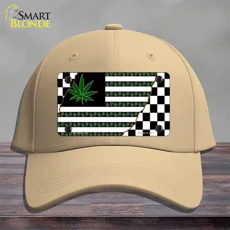 Weed American Racing Flag Novelty License Plate Hat Tag Cotton / Khaki