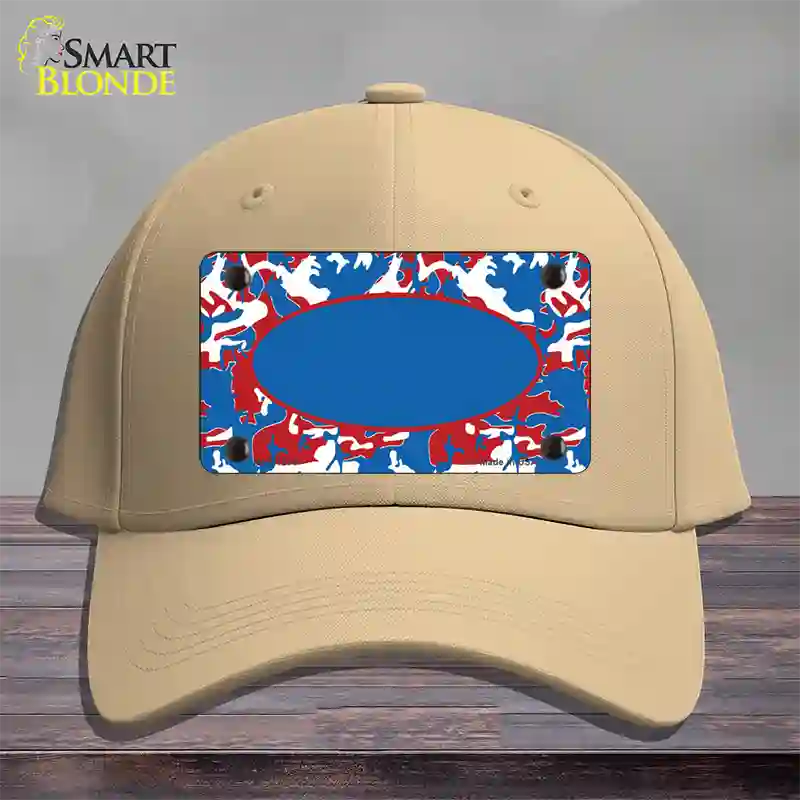 Patriotic Camouflage With Blue Center Oval Novelty License Plate Hat Cotton / Khaki