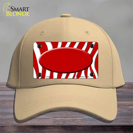 Red White Zebra Center Oval Novelty License Plate Hat Cotton / Khaki