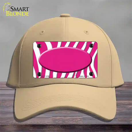 Hot Pink White Zebra Center Oval Novelty License Plate Hat Cotton / Khaki