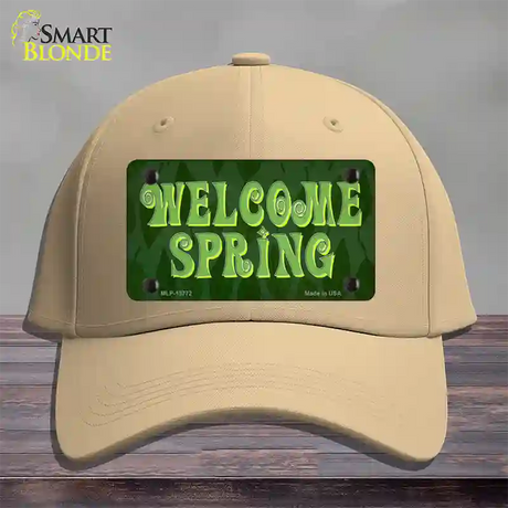 Welcome Spring Novelty License Plate Hat Tag Cotton / Khaki