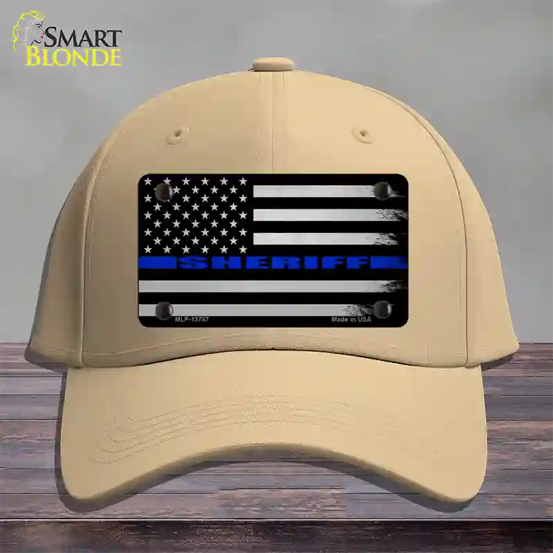 Sheriff Blue Flag Novelty License Plate Hat Tag Cotton / Khaki