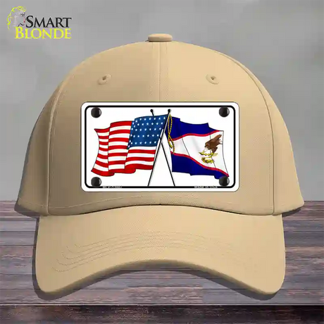 American Samoa USA Crossed Flags Novelty License Plate Hat Tag Cotton / Khaki