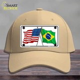 Brazil USA Crossed Flags Novelty License Plate Hat Tag Cotton / Khaki