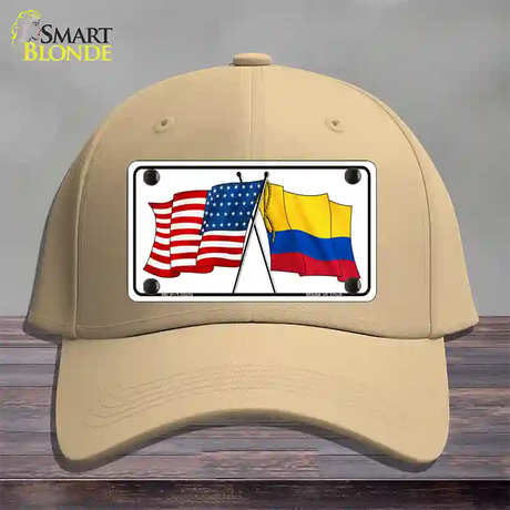 Colombia USA Crossed Flags Novelty License Plate Hat Tag Cotton / Khaki