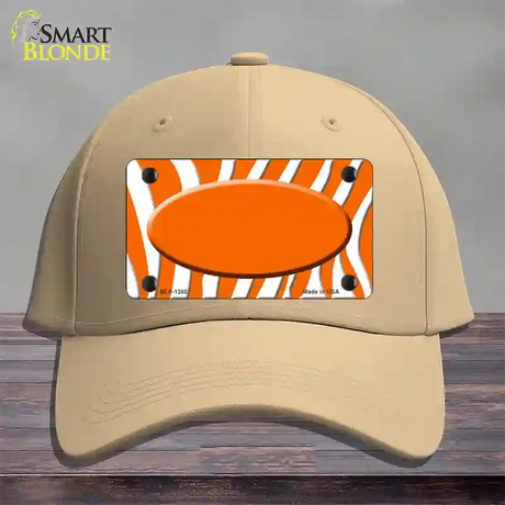 Orange White Zebra Center Oval Novelty License Plate Hat Cotton / Khaki