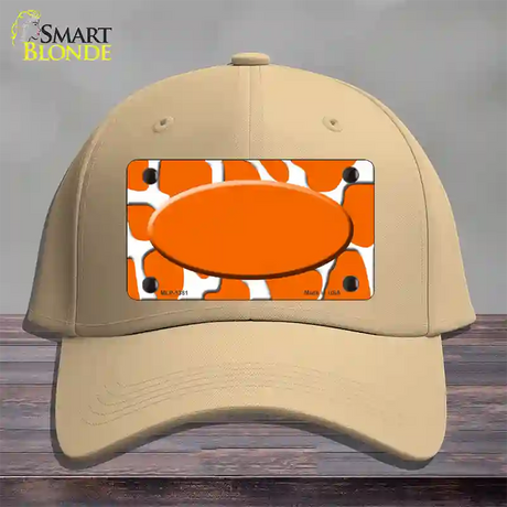 Orange White Giraffe Center Oval Novelty License Plate Hat Cotton / Khaki