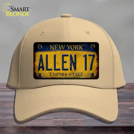 Allen 17 New York Yellow Novelty License Plate Hat Tag Cotton / Khaki