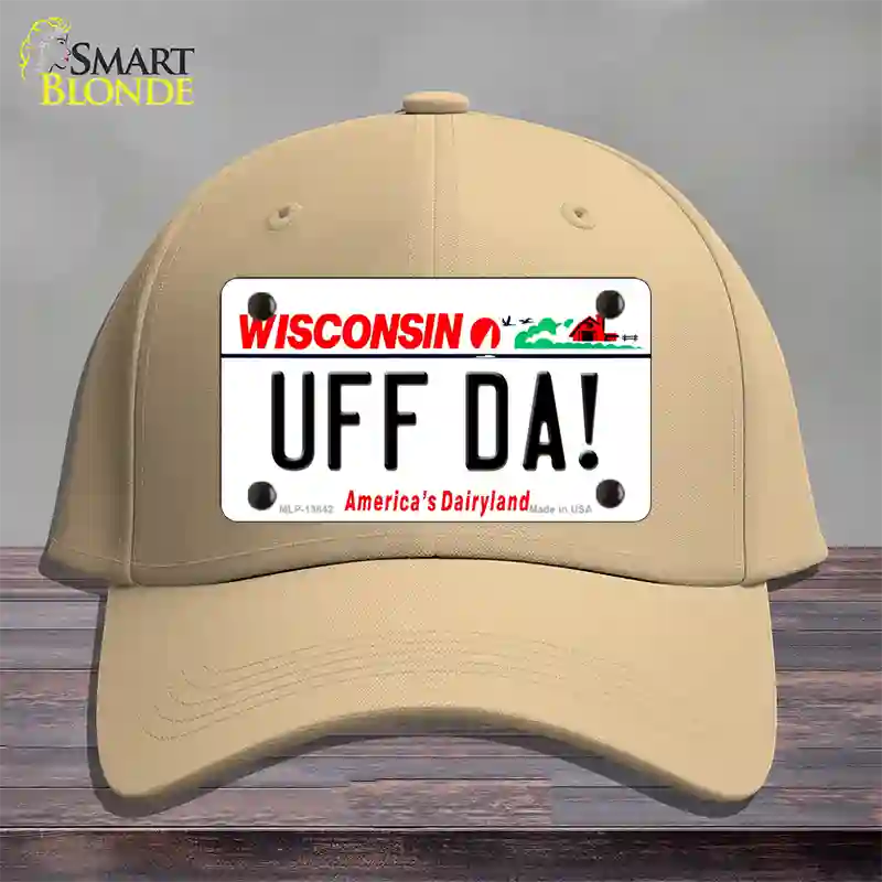 Uff Da Wisconsin Novelty License Plate Hat Tag Cotton / Khaki