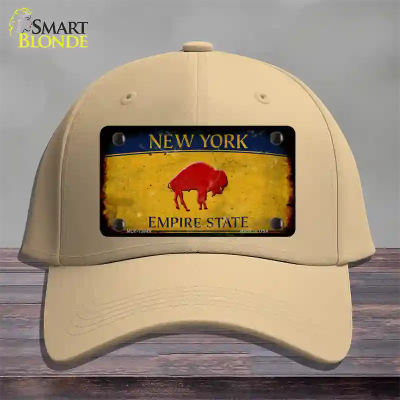 Red Buffalo NY Yellow Rusty Novelty License Plate Hat Tag Cotton / Khaki