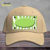 Lime Green White Zebra Center Oval Novelty License Plate Hat Cotton / Khaki