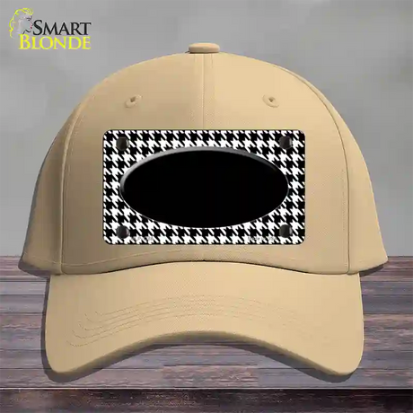 White Black Houndstooth Black Center Oval Novelty License Plate Hat Cotton / Khaki