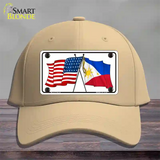 Philippines US Crossed Flag Novelty License Plate Hat Tag Cotton / Khaki