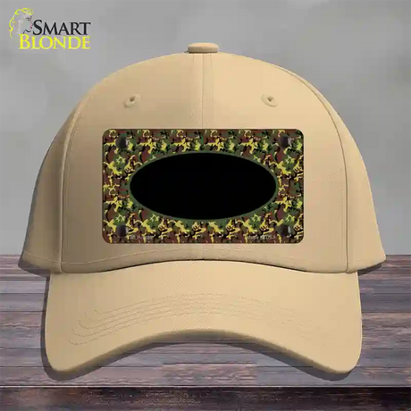 Green Camo Oval With Black Oval Center Novelty License Plate Hat Cotton / Khaki