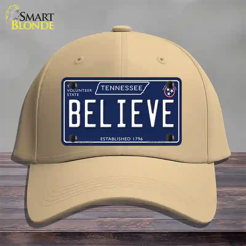 Believe Tennessee Blue Novelty License Plate Hat Tag Cotton / Khaki