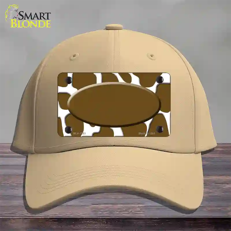 Brown White Giraffe Center Oval Novelty License Plate Hat Cotton / Khaki