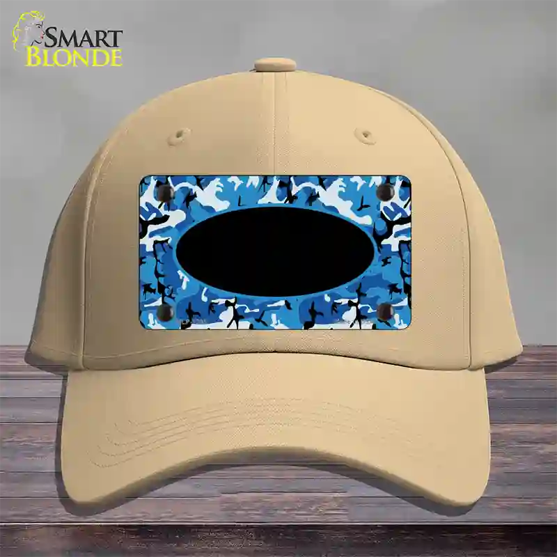 Blue Camo With Black Center Oval Novelty License Plate Hat Cotton / Khaki