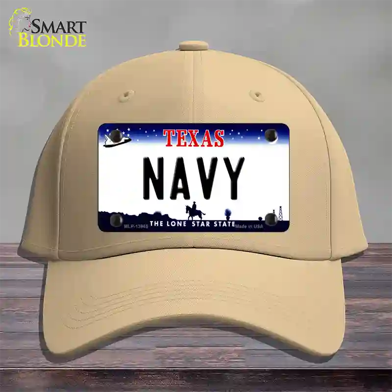 Texas Navy Novelty License Plate Hat Tag Cotton / Khaki