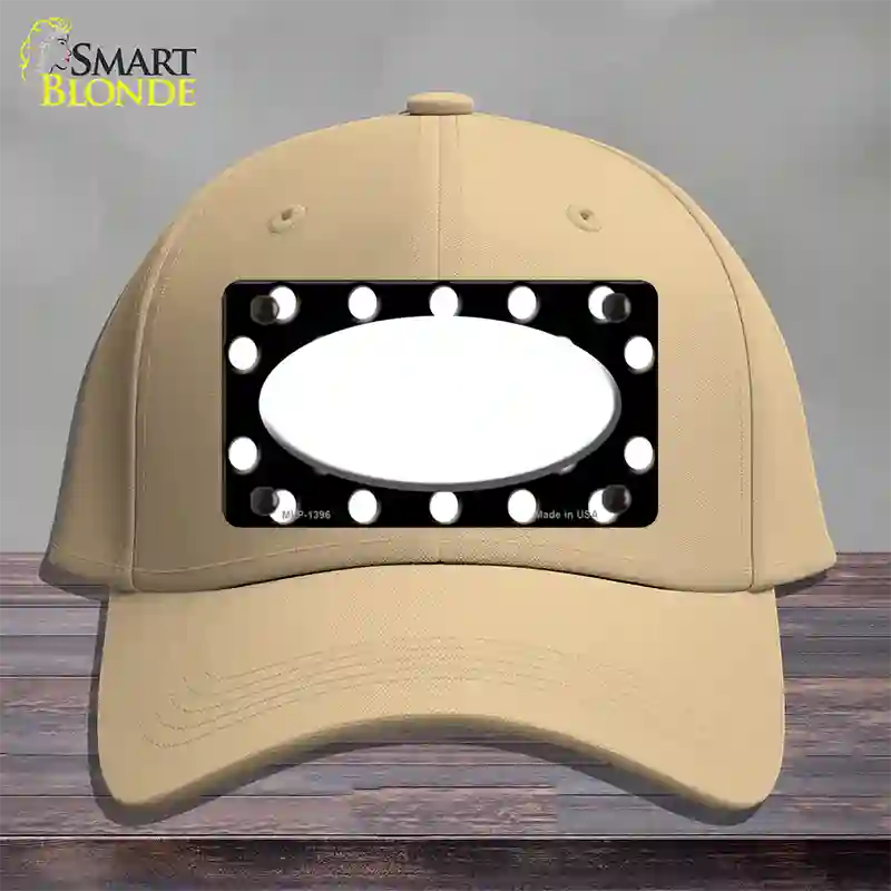 White Black Polka Dot Center Oval Novelty License Plate Hat Cotton / Khaki