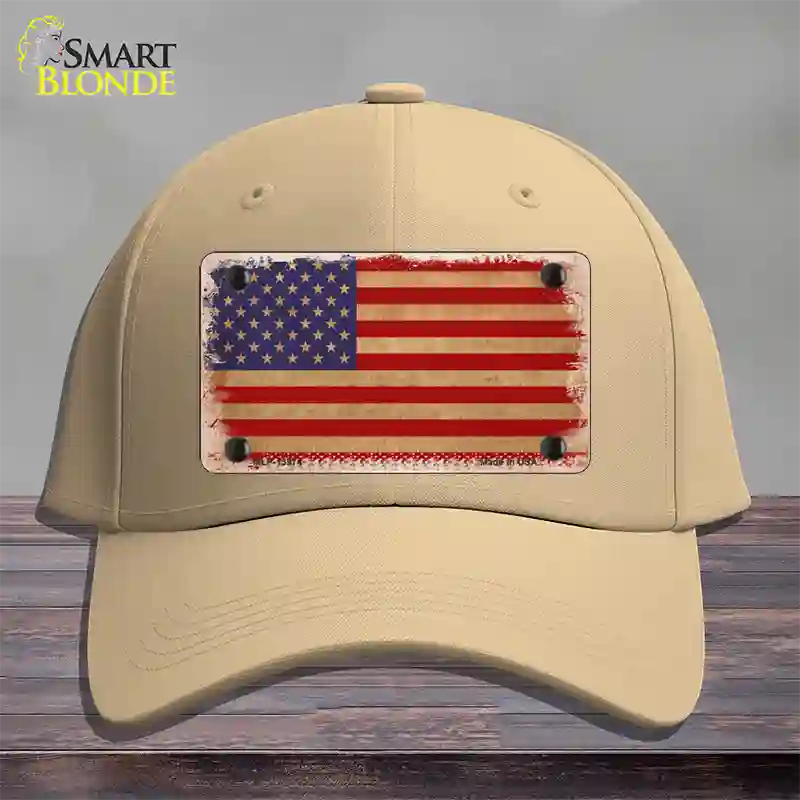 Grunge American Flag Novelty License Plate Hat Tag Cotton / Khaki