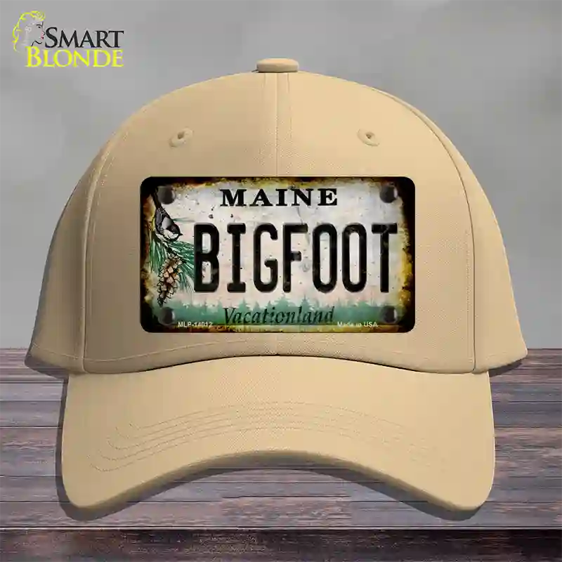 Bigfoot Maine Novelty License Plate Hat Tag Cotton / Khaki