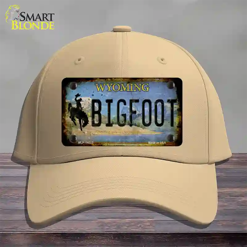 Bigfoot Wyoming Novelty License Plate Hat Tag Cotton / Khaki