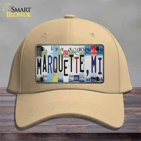 Marquette MI Strip Art Novelty License Plate Hat Tag Cotton / Khaki